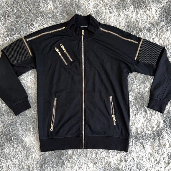 Balmain Embroidered Glitter Biker Track Jacket - Picture 2 of 5